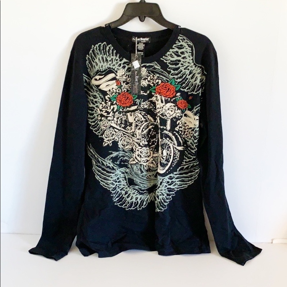 Los Angeles Plus Bus Stop Biker Motorcycle Bling Women’s Plus Top!